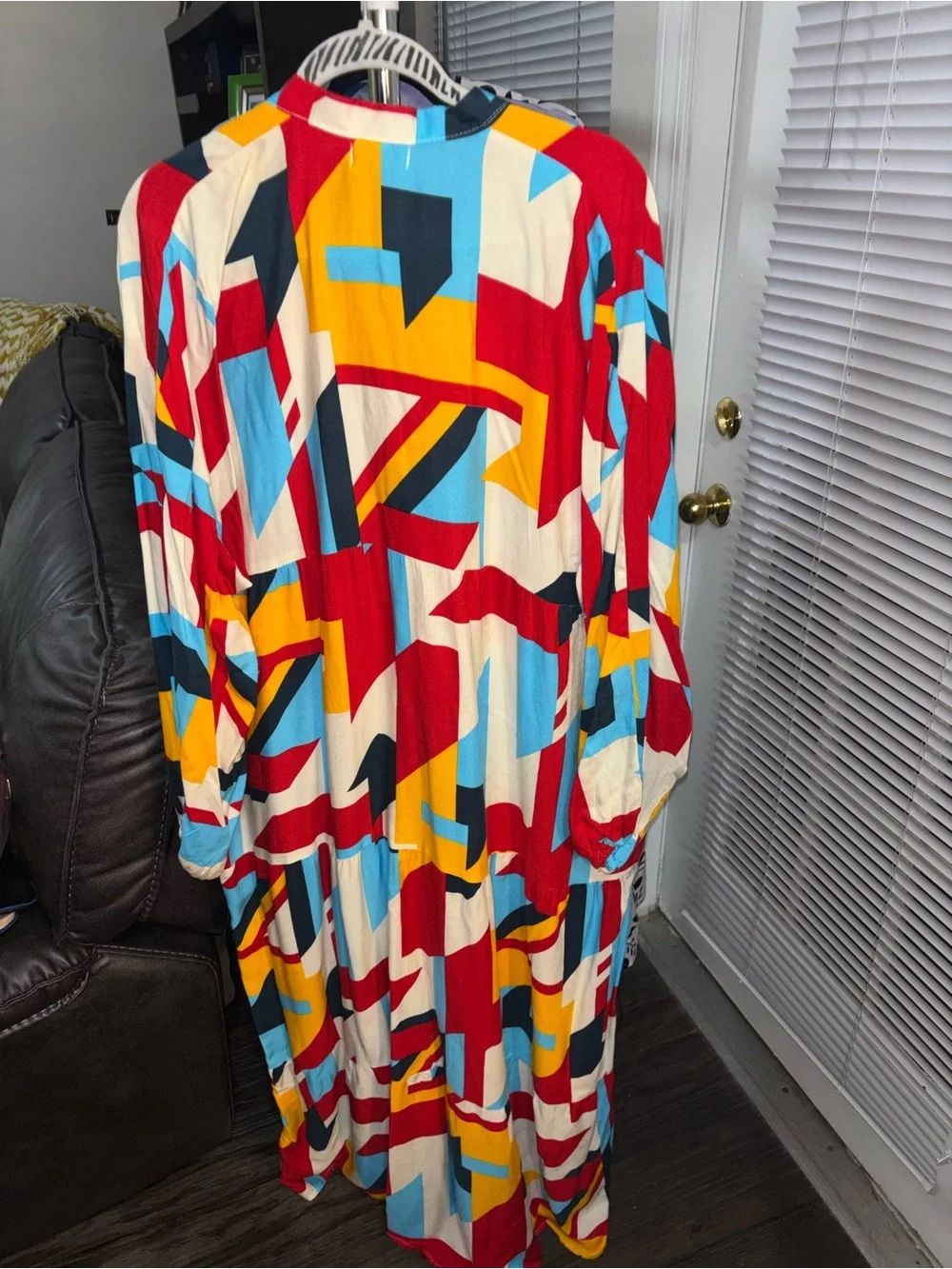 Bold Geometric Maxi Dress in Red, Blue, Yellow, White - Picture 2 of 2
